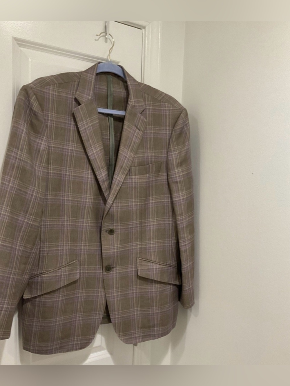 Phineas Cole By Paul Stuart Blazer Men's Taupe Plaid Two-Button Blazer